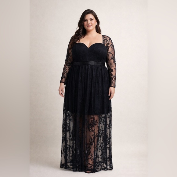 Dresses & Skirts - Elegant Strapless Black Dress with Lace Overlay